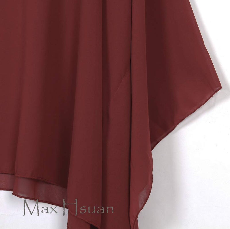 Max Hsuan Womens Summer Solid Sheer Batwing Blouse Chiffon Caftan Poncho Tunic Top Plus Size Cover up Burgundy - Image 5